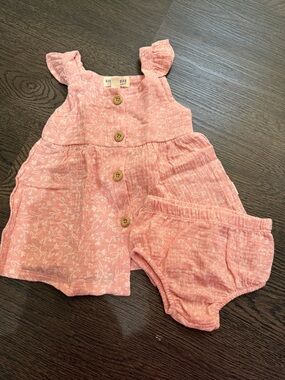 Baby Girls' Pink Floral Button-Front Dress with Bloomers